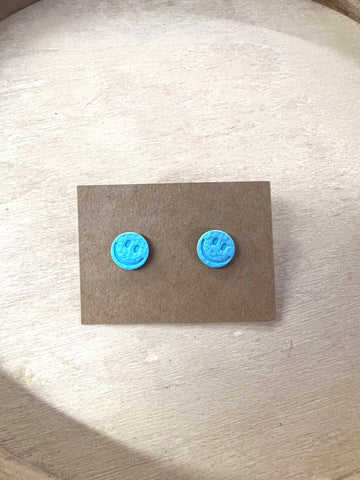 Blue Smiley Studs