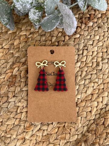 Buffalo Plaid Christmas Tree Dangles with Bow